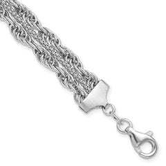 Sterling Silver Rhodium-Rhodium-Plated Rope Link Fancy 7in Bracelet