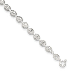 Sterling Silver Polished and Diamond Cut Beaded Bracelet
