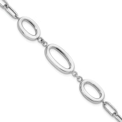 Sterling Silver Rhodium-Rhodium-Plated Fancy Ovals 6.5in w/1in ext. Bracelet