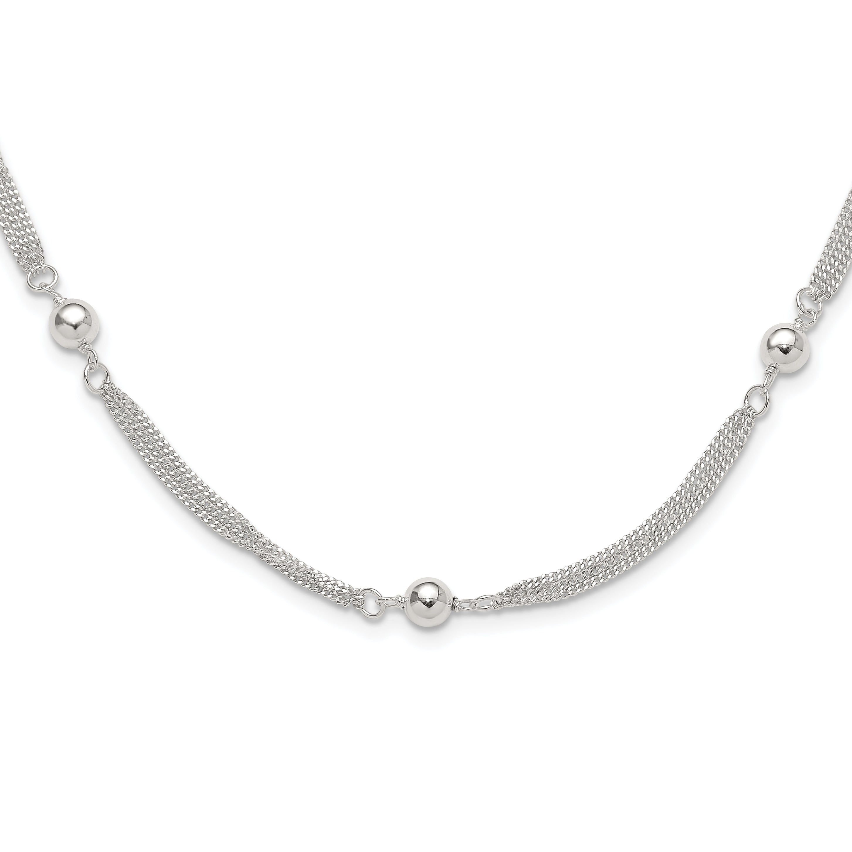 Sterling Silver Polished Multi-strand Beaded 18in Necklace