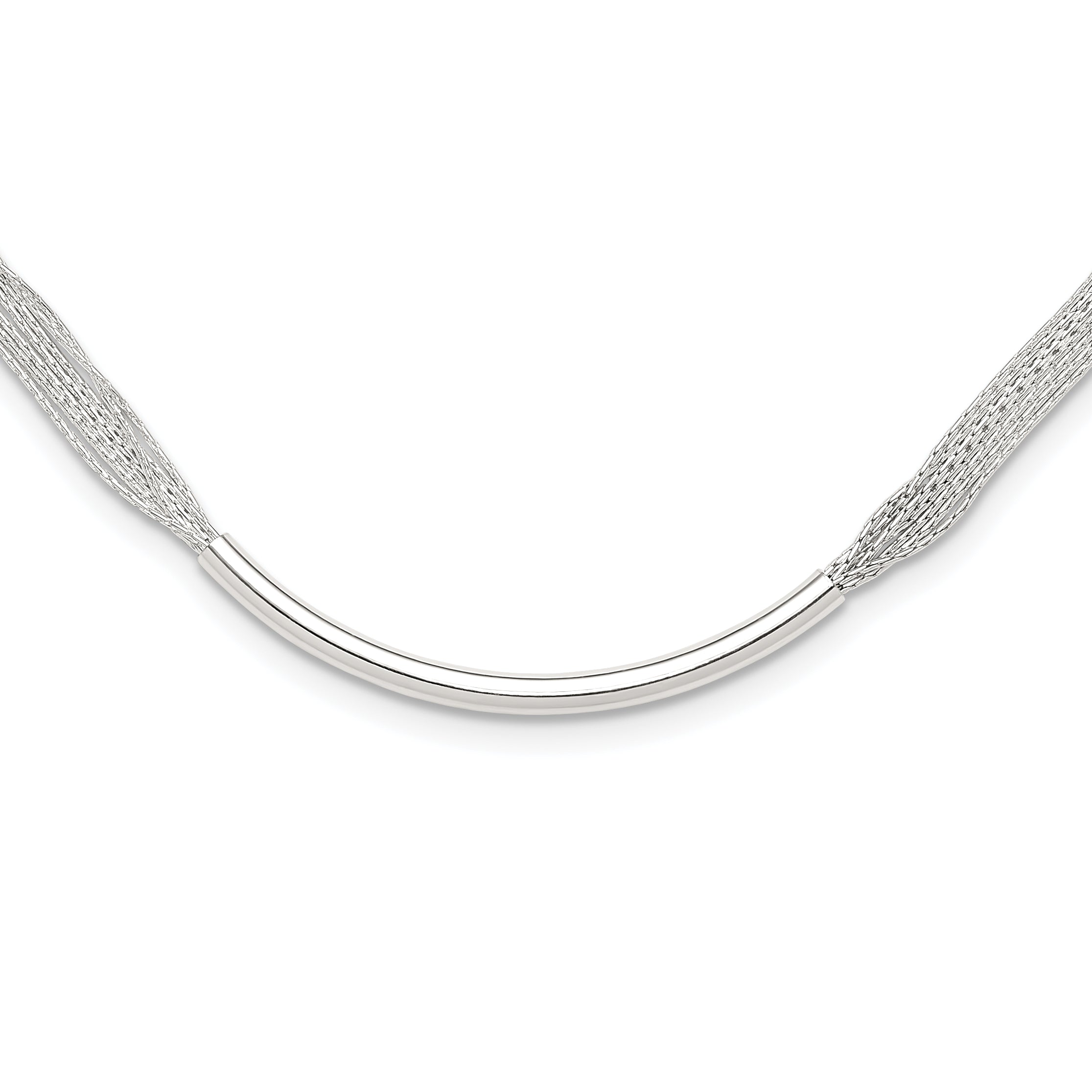 Sterling Silver Polished Multi-Strand 18in With 2 Inch Extention. Tube Necklace