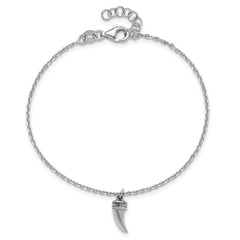 Sterling Silver Rhodium-plated 3D Horn w/1 in ext. Bracelet