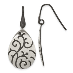 Sterling Silver Brushed Oxidize Burnished Swirl Pear Shape Earrings