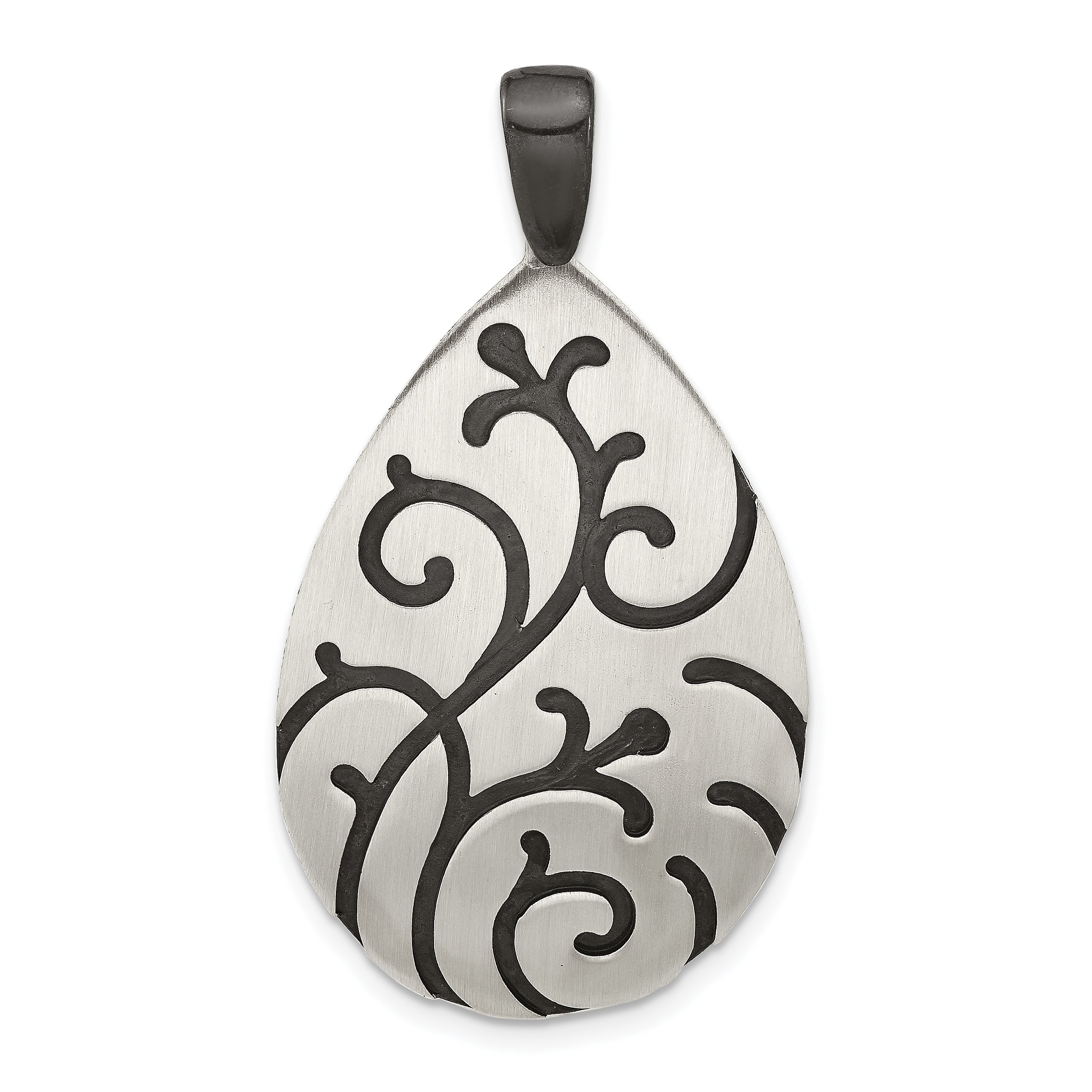 Sterling Silver Oxidize Burnished Swirl Pear Shape Pendant