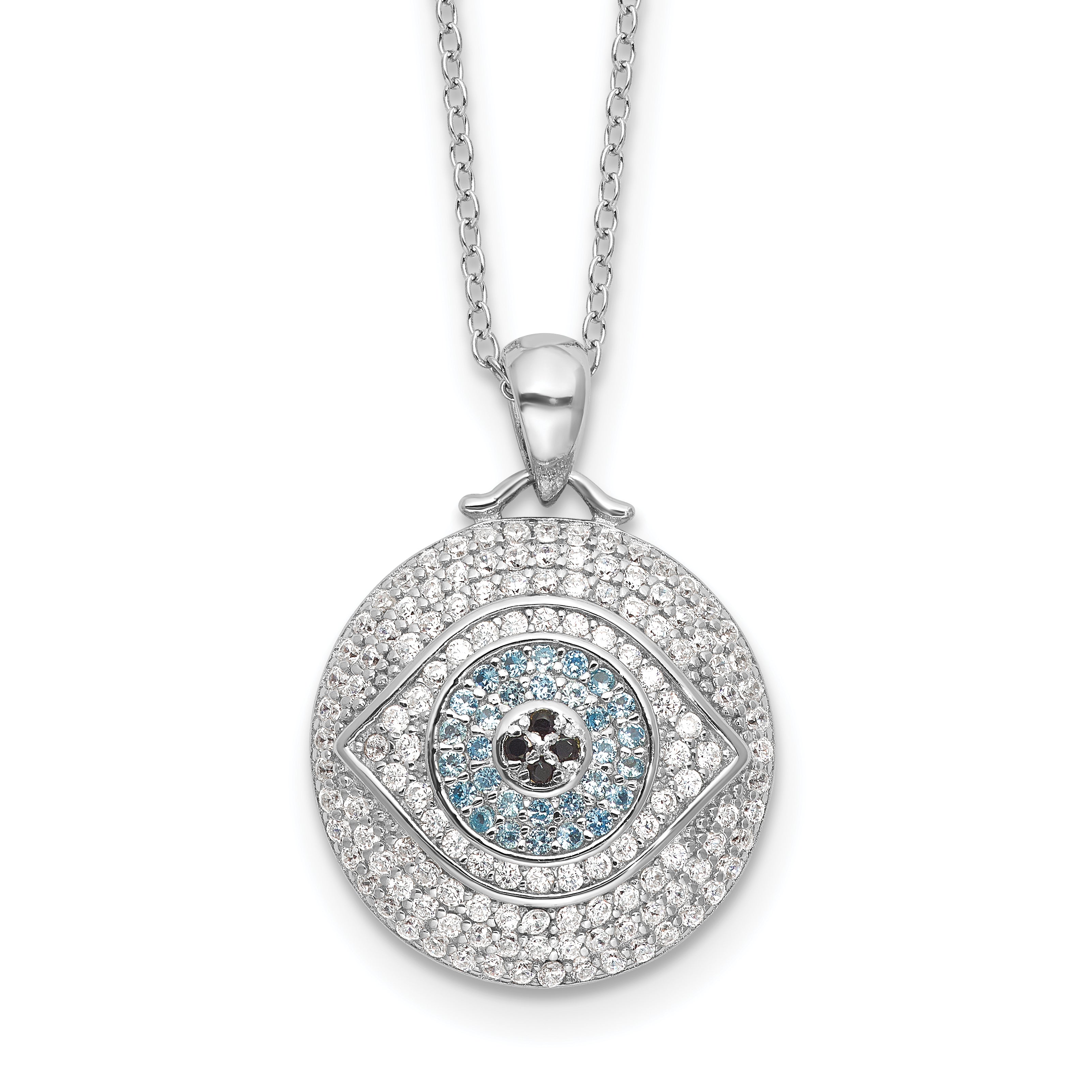 Sterling SilverRhodium-Rhodium-Plated Created Blue Spinel and CZ Evil Eye 18in Necklace