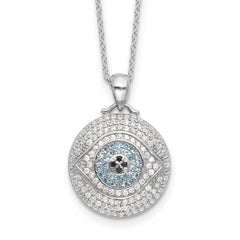 Sterling SilverRhodium-Rhodium-Plated Created Blue Spinel and CZ Evil Eye 18in Necklace