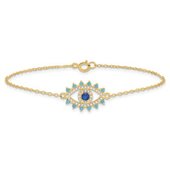 Sterling Silver Gold-tone Glass and Glass Crystal Evil Eye Bracelet