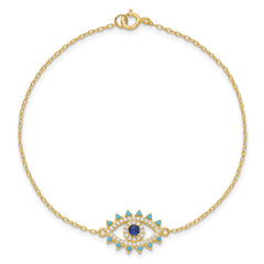 Sterling Silver Gold-tone Glass and Glass Crystal Evil Eye Bracelet