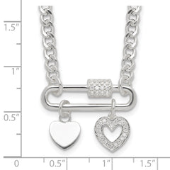 Sterling Silver RH-plated CZ Heart Moveable 16.25in w/2in ext Necklace