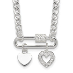 Sterling Silver RH-plated CZ Heart Moveable 16.25in w/2in ext Necklace