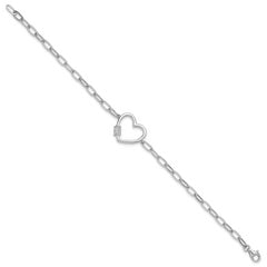 Sterling Silver Rhodium-plated with CZ Heart Paperclip Link 7.5in Bracelet