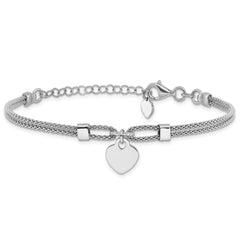 Sterling Silver Rhod-plated Polished Heart Dangle 6.5in 1.5in ext Bracelet