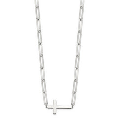 Sterling Silver E-Coated Cross Paperclip Link With 2 in ext Necklace