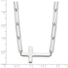 Sterling Silver E-Coated Cross Paperclip Link With 2 in ext Necklace