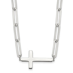 Sterling Silver E-Coated Cross Paperclip Link With 2 in ext Necklace