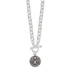 Sterling Silver Oxidized Dangle GUARDIAN ANGEL Toggle Clasp Necklace