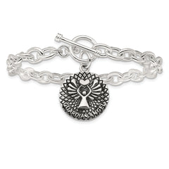 Sterling Silver Oxidized Dangle GUARDIAN ANGEL Toggle Clasp Bracelet