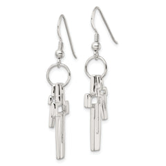 Sterling Silver Polished Double Open Cross Shepherd Hook Earrings