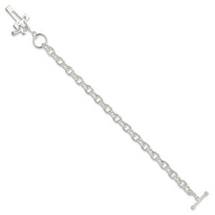 Sterling Silver E-Coated Double Open Cross Toggle Bracelet
