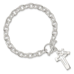 Sterling Silver E-Coated Double Open Cross Toggle Bracelet