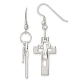 Sterling Silver Polished Double Open Cross Shepherd Hook Earrings