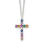 SS Multi Color E-Coating CZ Cross 16in With 2 Inch Extention Necklace