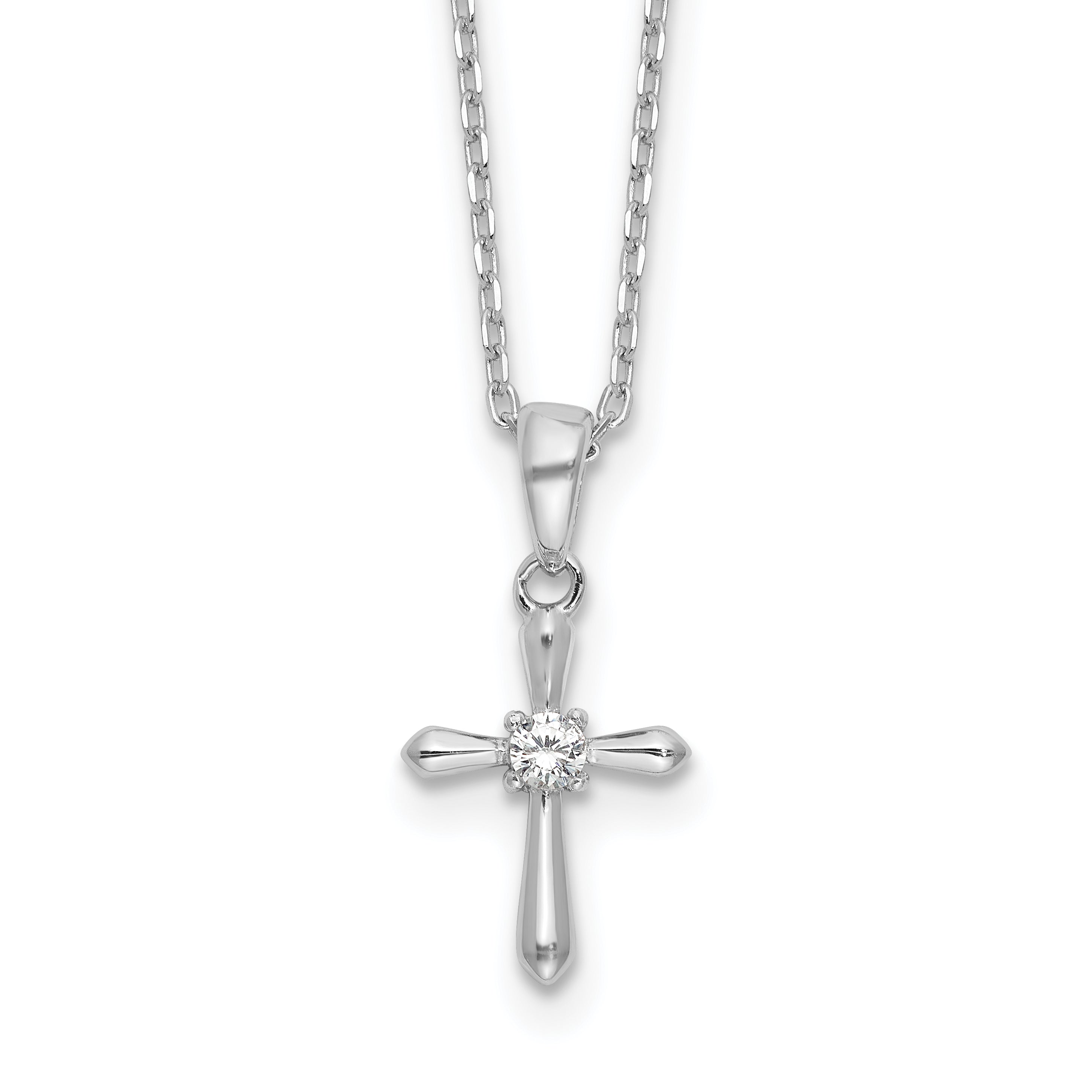 Sterling Silver Rhodium-Rhodium-Plated CZ 13in With 2 Inch Extention. Necklace