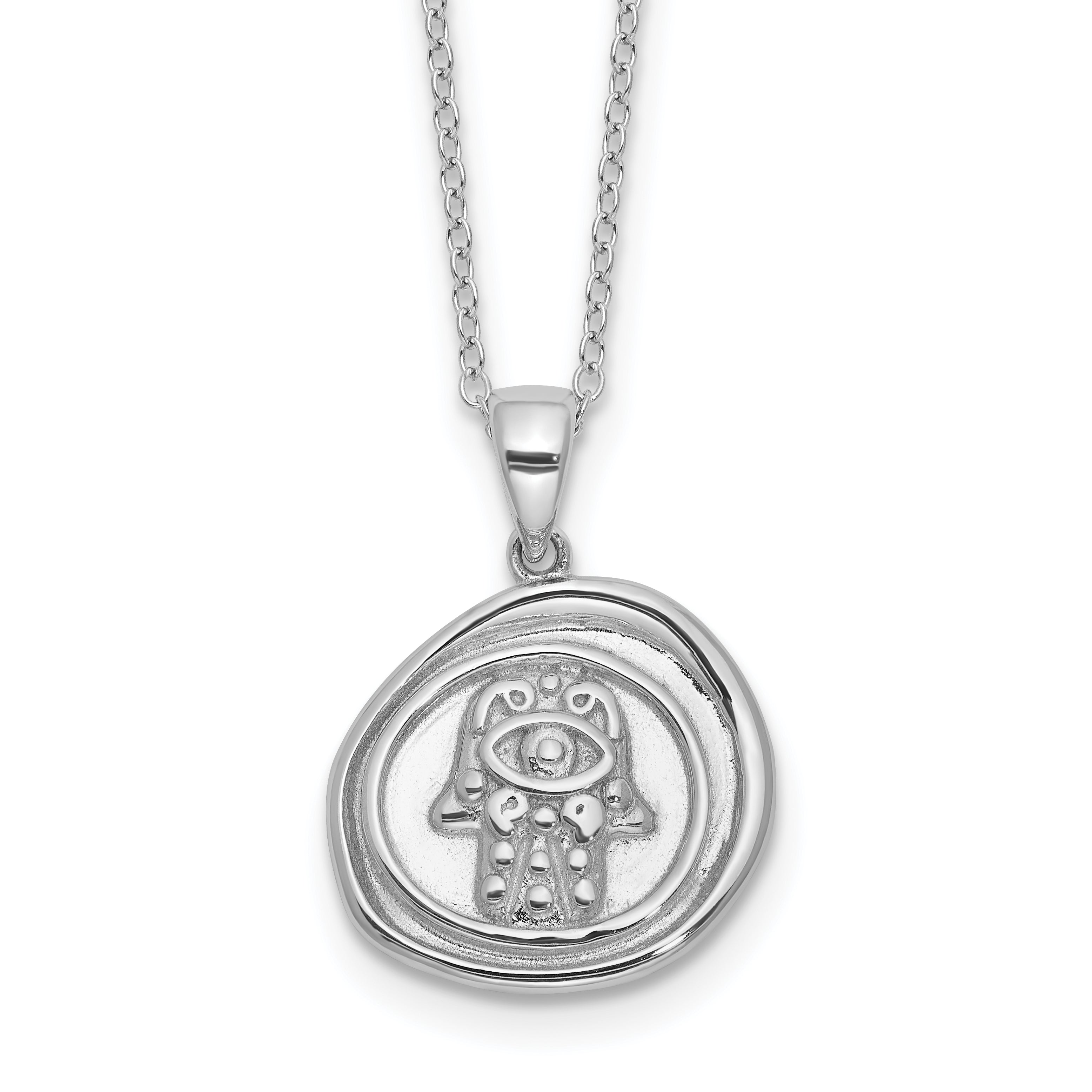 Sterling Silver Rhodium-Rhodium-Plated Hamsa 18in Necklace