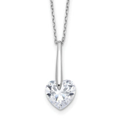 Sterling Silver Rhodium-Rhodium-Plated CZ Heart 16in With 2 Inch Extention Necklace
