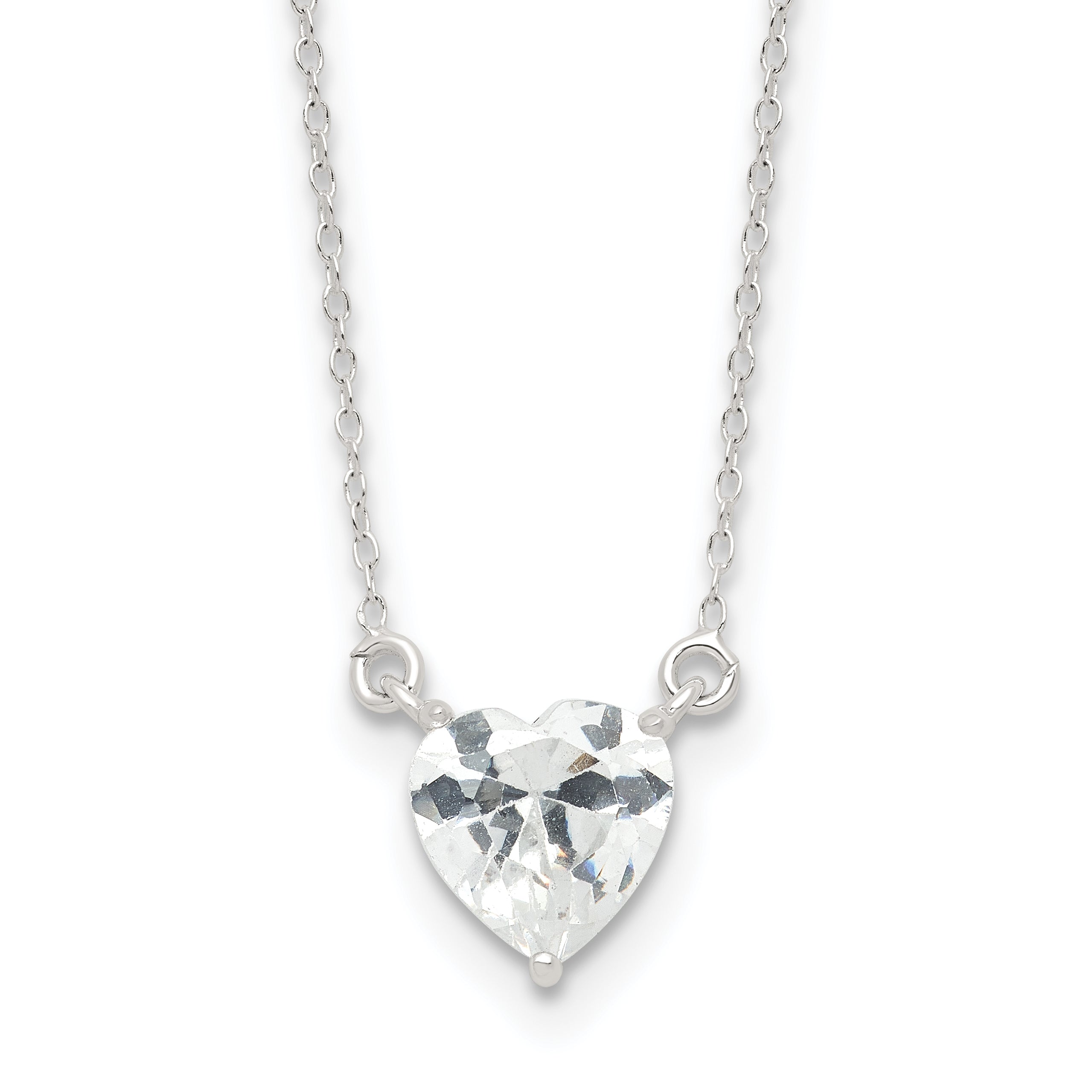 Sterling Silver Polished Heart CZ Necklace