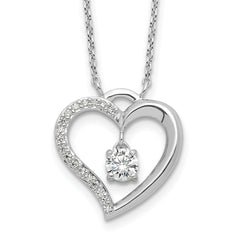 Sterling Silver Rhodium-Platedod-plated Polished CZ Open Heart w/1.25in Ext Necklace