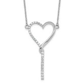 Sterling Silver Rh-plated Polished CZ Dangle Heart w/ 2.25in ext. Necklace