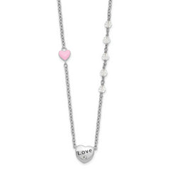 Sterling SilverRhodium-Rhodium-Plated Crystal and Enamel LOVE w/1in ext Child Necklace
