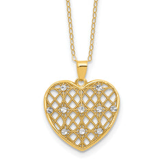 Sterling Silver Gold-tone White Rhodium-Platedod D/C Heart 16in w/2 ext Necklace