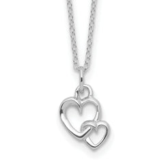 Sterling SilverRhodium-Rhodium-Plated  Intertwined Heart 16in With 2 Inch Extention Necklace