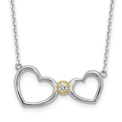 Sterling Silver w/14k accentRhodium-Rhodium-Plated CZ Heart w/2in. ext Necklace