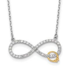 Sterling Silver w/14k accentRhodium-Rhodium-Plated CZ Eternity w/2 in. ext Necklace