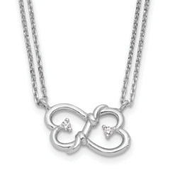 Sterling Silver Rhodium-Rhodium-Plated CZ Heart 2-Strand w/1.5in ext Necklace