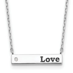 Sterling Silver Rhodium-Rhodium-Plated CZ LOVE Enamel Bar With 2 Inch Extention Necklace