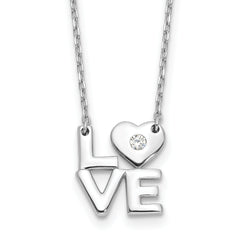 Sterling Silver Rhodium-Rhodium-Plated CZ LOVE 16in With 2 Inch Extention. Necklace