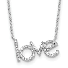 Sterling Silver Rhodium-Rhodium-Plated CZ LOVE 16in w/1.75in ext Necklace