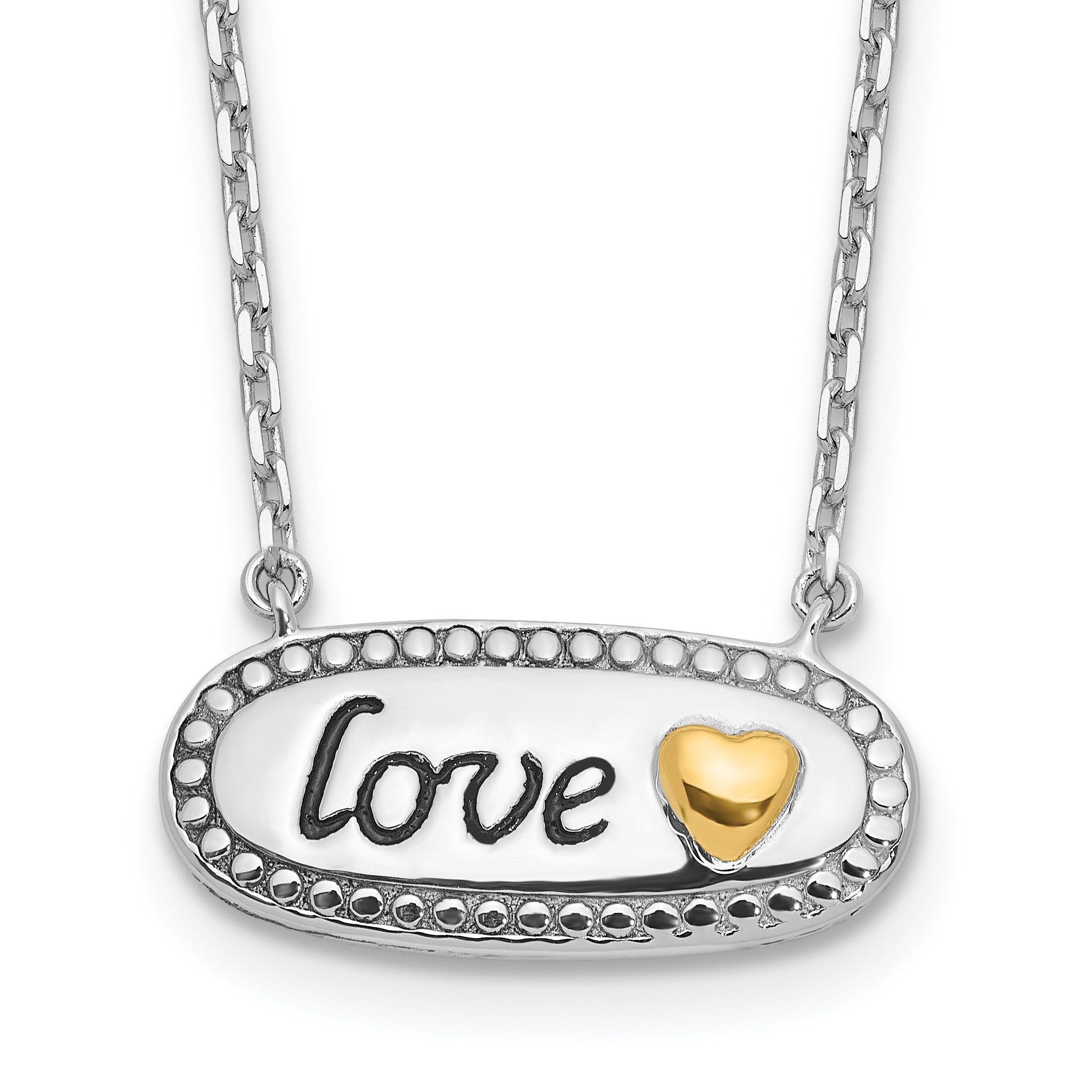 Sterling Silver w/14k accentRhodium-Rhodium-Plated Enamel LOVE w/2in. ext Necklace