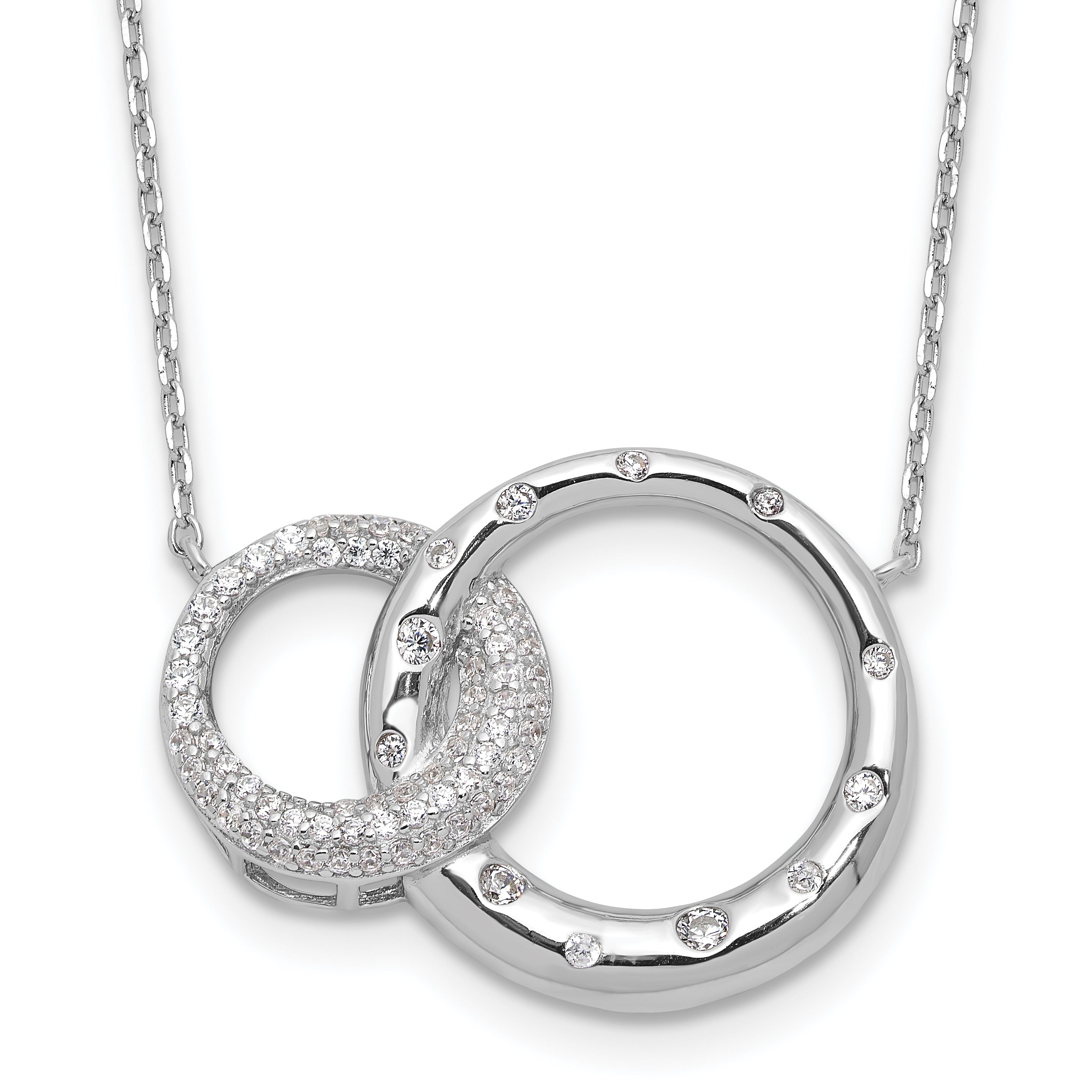 Sterling SilverRhodium-Rhodium-Plated CZ Interlocking Circles w/1.75in ext Necklace