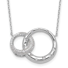 Sterling SilverRhodium-Rhodium-Plated CZ Interlocking Circles w/1.75in ext Necklace