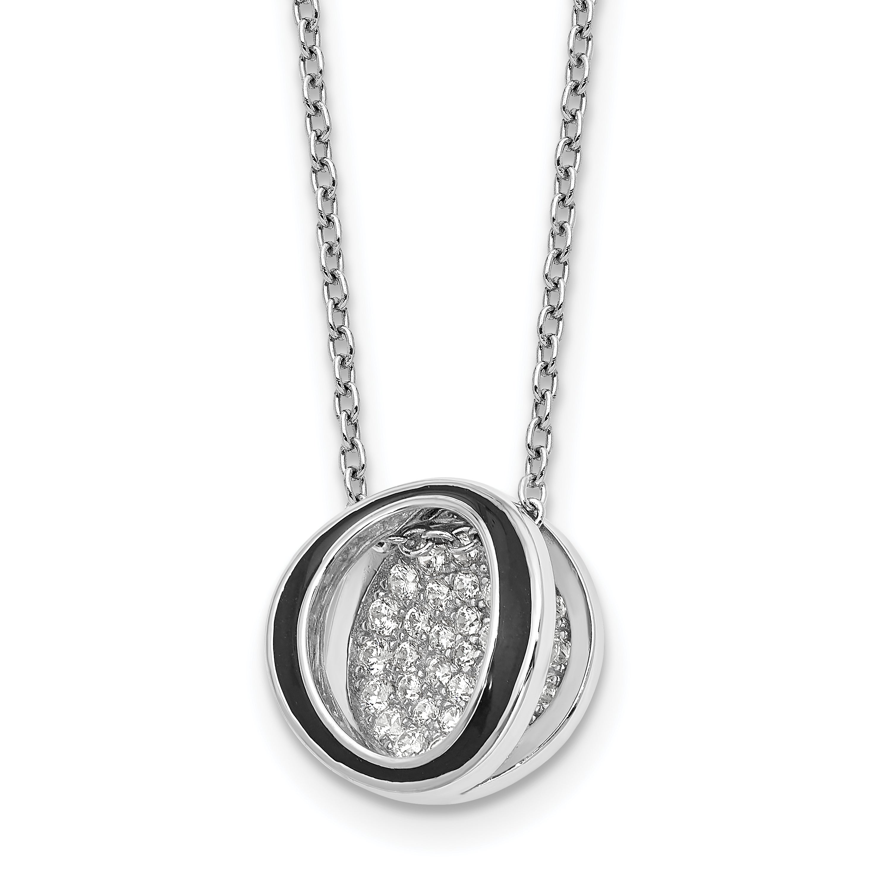 Sterling Silver Rhodium-Rhodium-Plated CZ Enameled Open Round Necklace