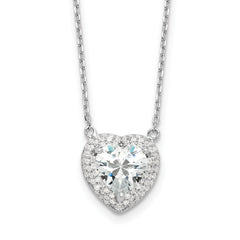Sterling Silver Rhodium-Rhodium-Plated 8mm CZ Heart 16in With 2 Inch Extention. Necklace