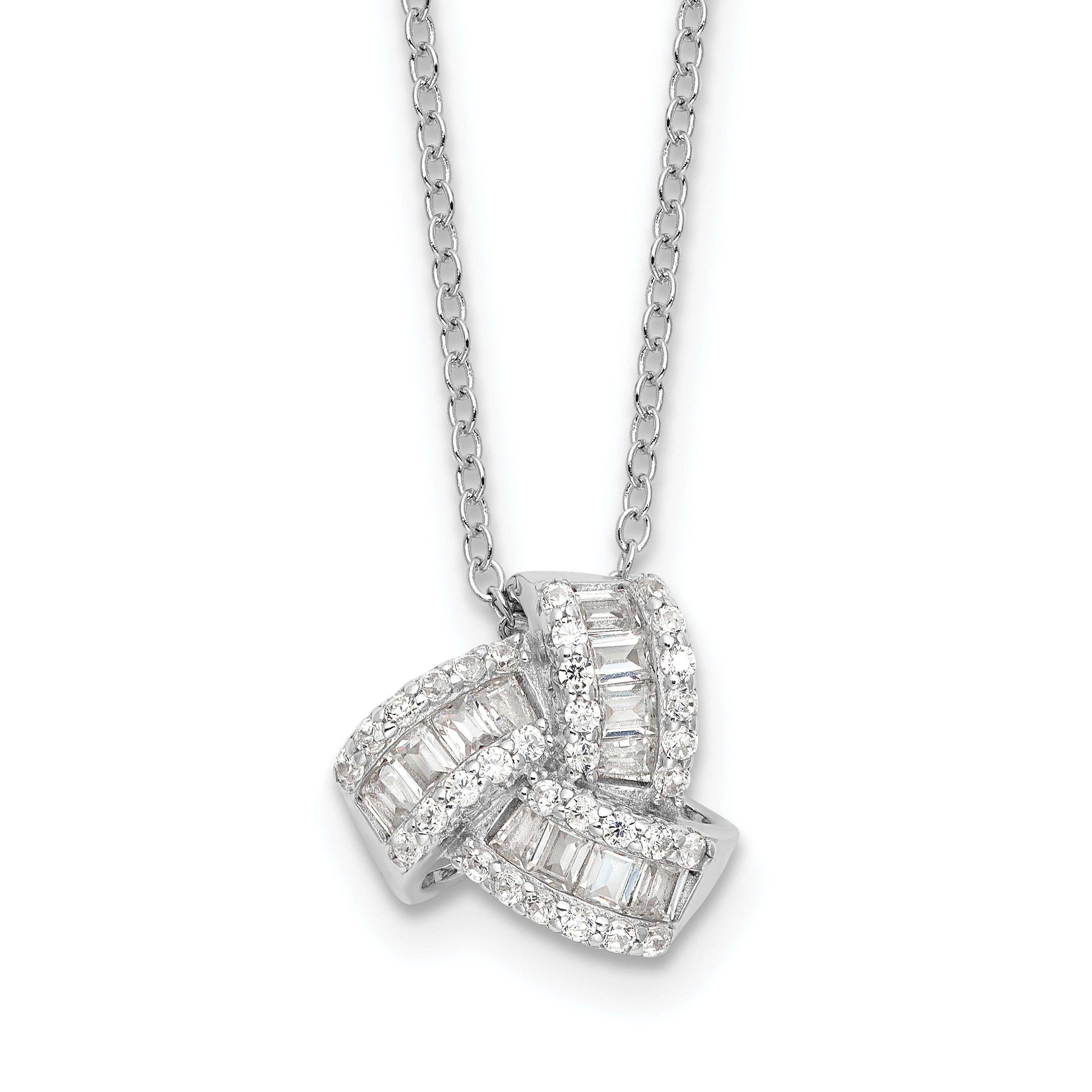 Sterling Silver Rhodium-Rhodium-Plated CZ Love Knot 18in Necklace