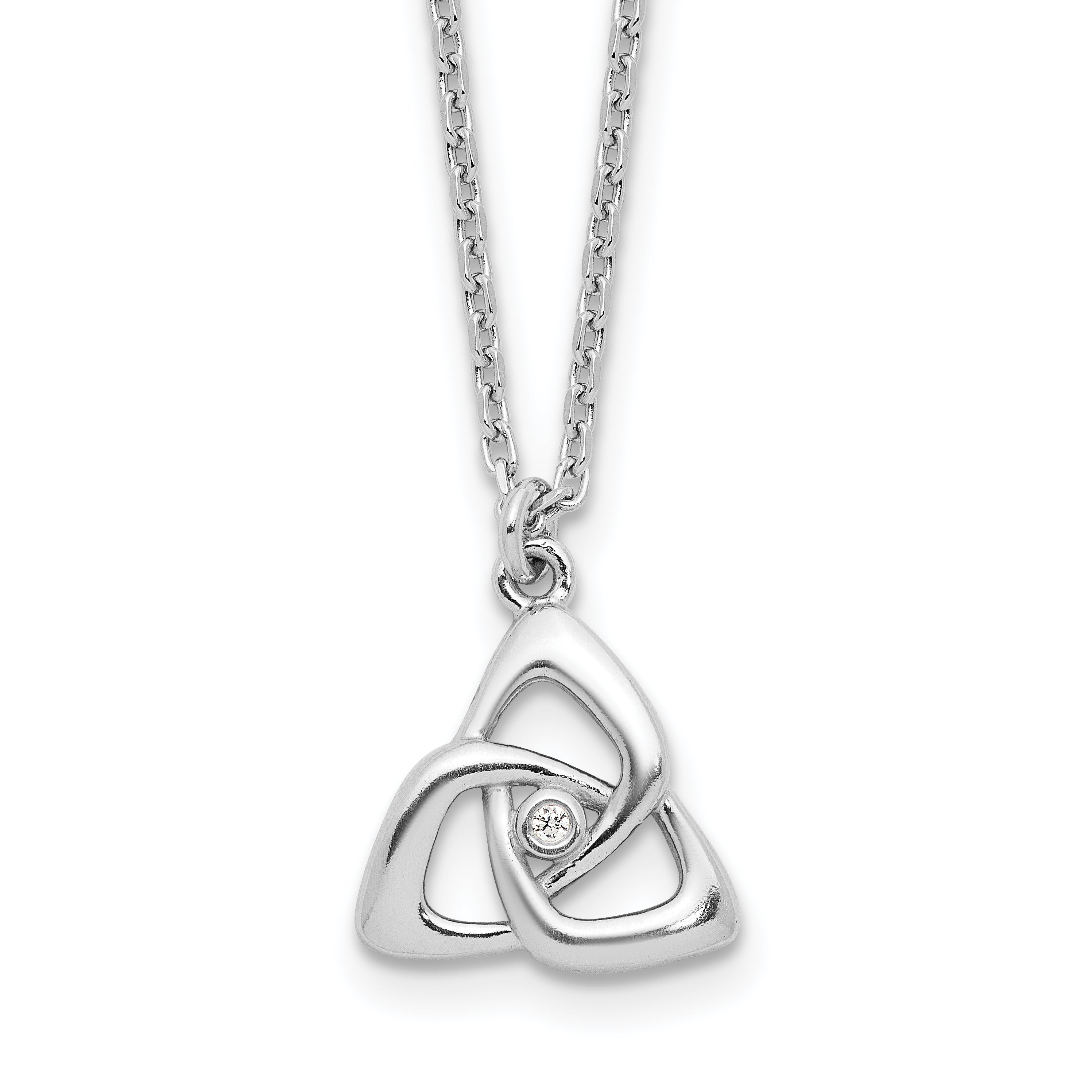 Sterling Silver Rhodium-Rhodium-Plated Celtic Triangle CZ 16in w/2 in ext Necklace