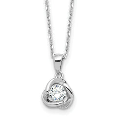 Sterling Silver Rhodium-Rhodium-Plated CZ in Love Knot 16in With 2 Inch Extention Necklace