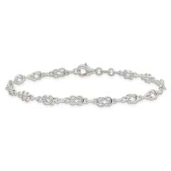 Sterling Silver 10inch Solid Polished Fancy Knot-Link Anklet